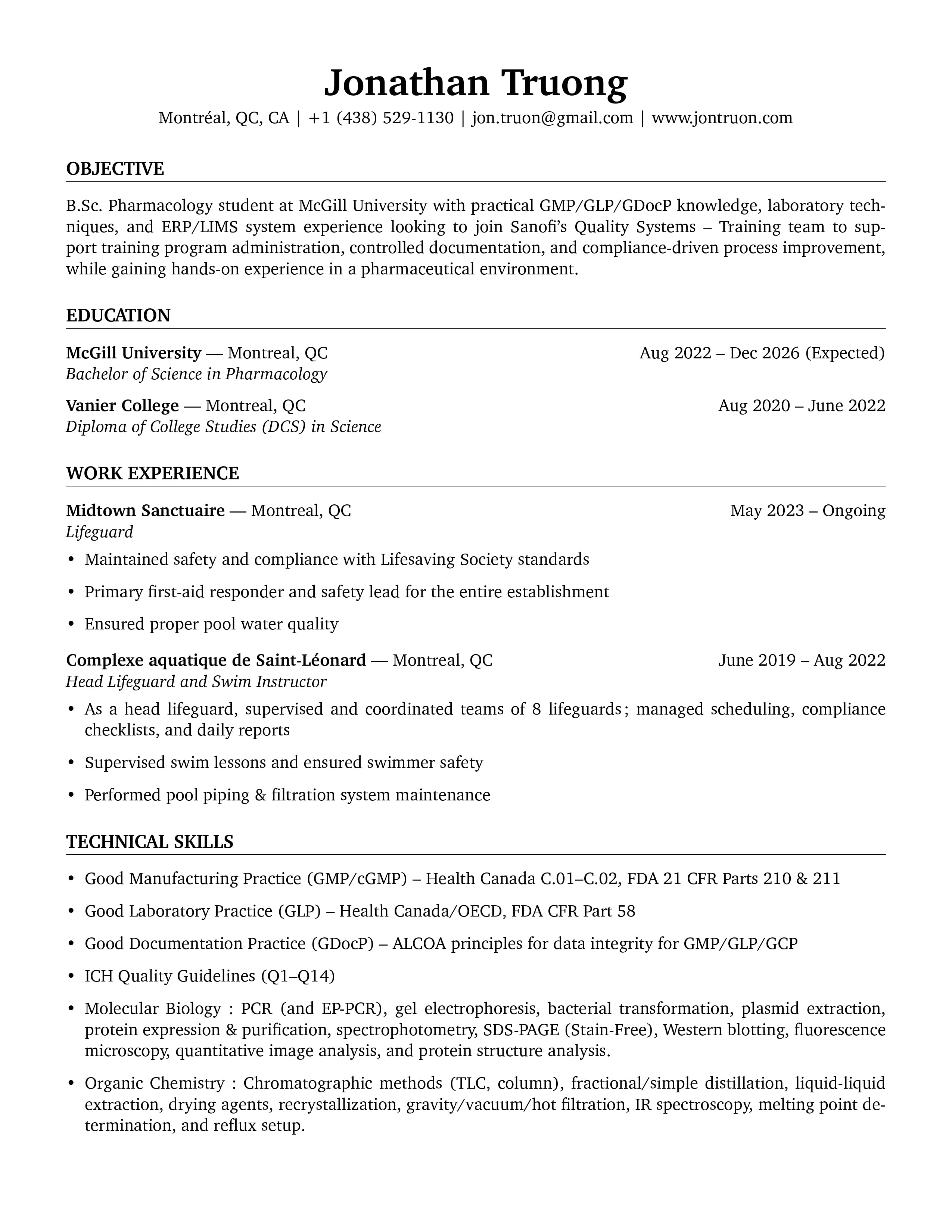 Jonathan Truong Resume Page 1