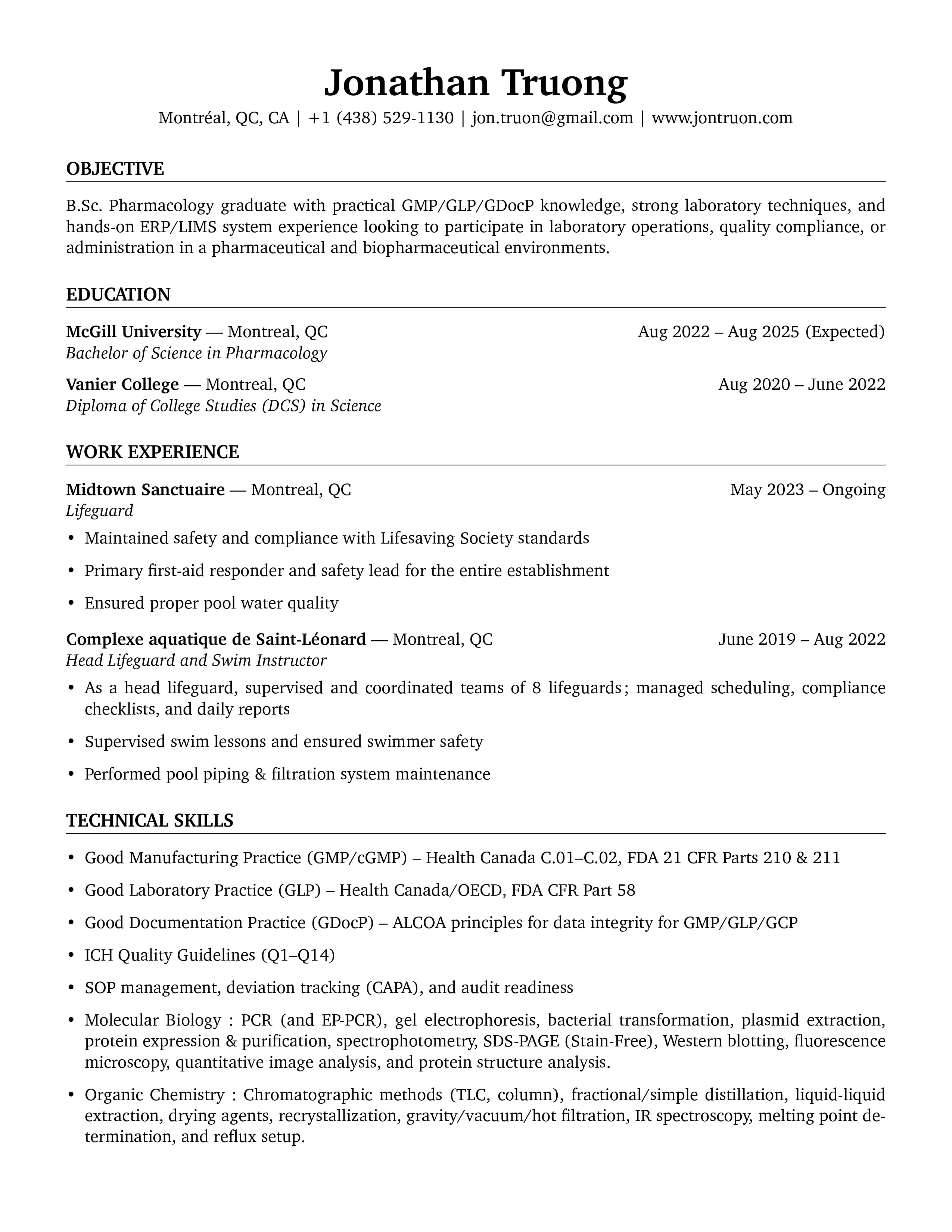 Jonathan Truong Resume Page 1